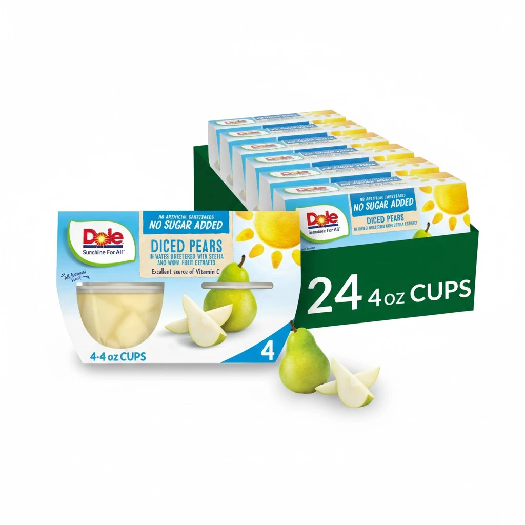 Dole Fruit Bowls No Sugar Added Snacks, Diced Pears 4oz 24 Cups, Gluten & Dairy Free, Bulk Lunch Snacks for Kids & Adults