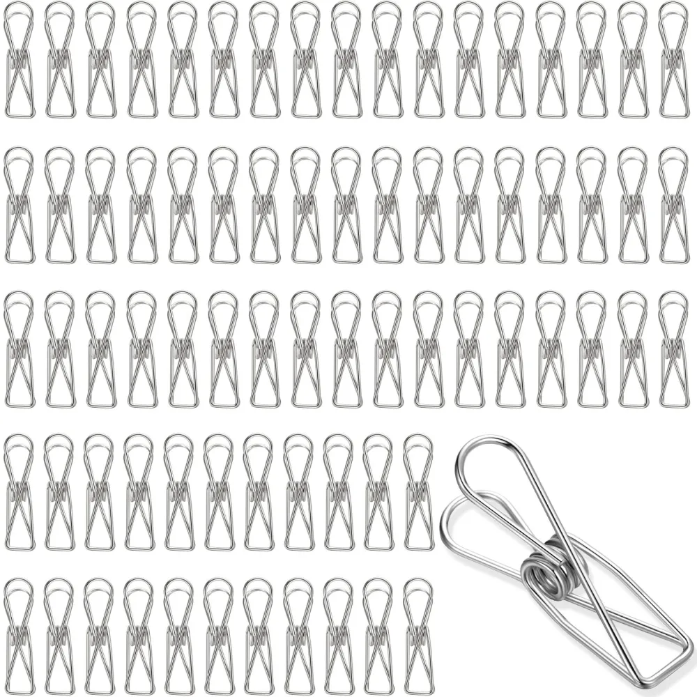 100 Pcs Paper Clips Metal Wire Hollow Out Clips Multi Purpose Utility Clips Invoice Bill Paper Clips Stainless Steel Hanging Clothes Pins for School Kitchen Outdoor Office (Silver,Small)