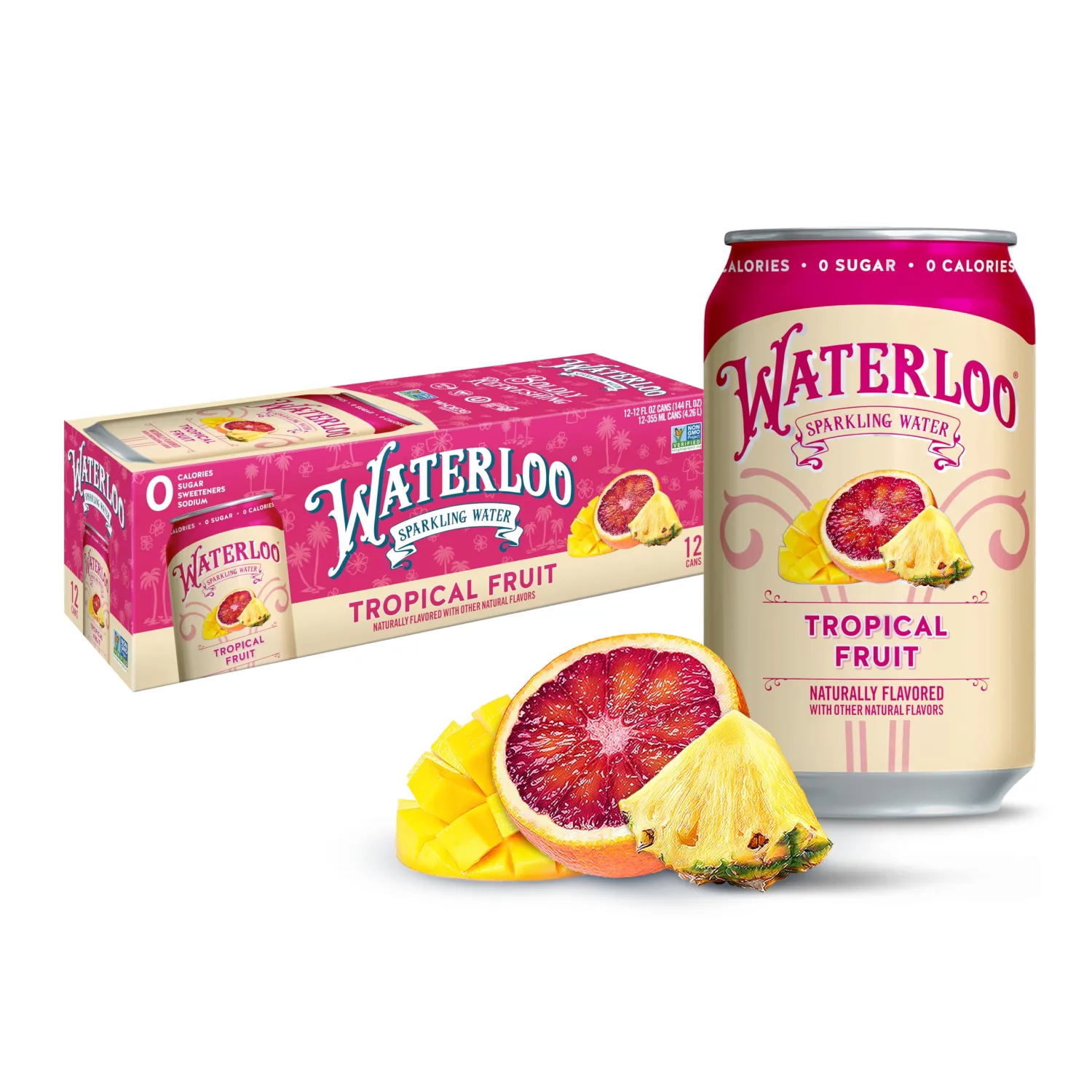 Waterloo Sparkling Water, Tropical Fruit Naturally Flavored, 12 Fl Oz Cans (Pack of 12) – Zero Calories and Zero Sugar or Sweeteners