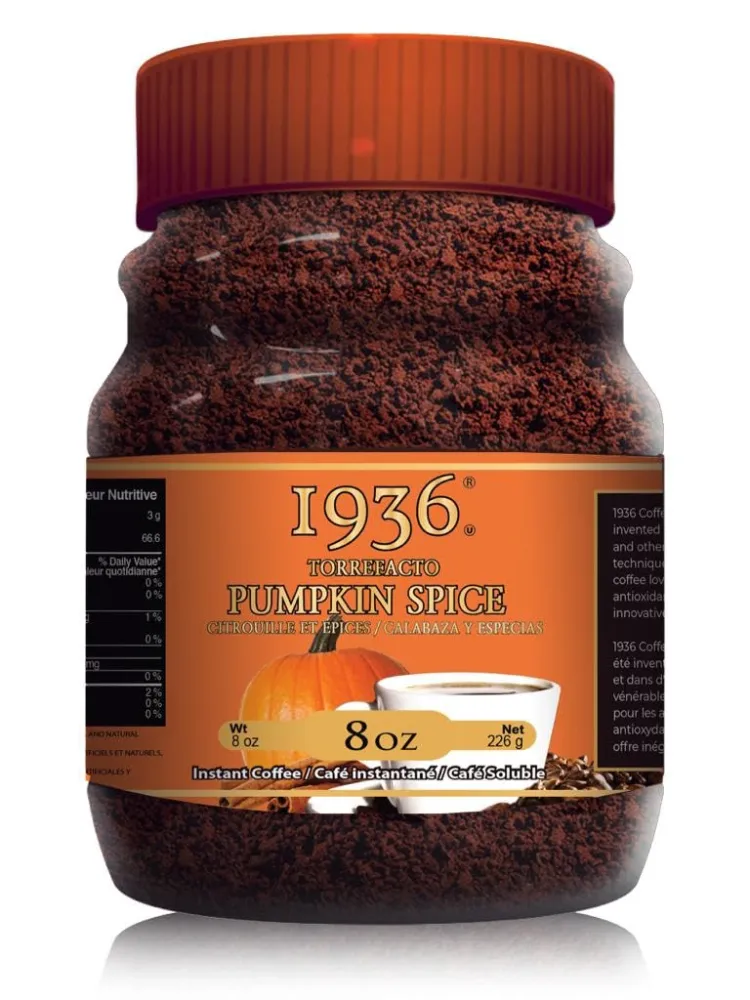 1936 Pumkin Instant Coffee 8 OZ - Smooth Taste - 100% Pure Arabica Coffee - Light Flavored Instant Coffee Medium Roast - Glazed with Cane Sugar- Gluten Free -Kosher Certified -Non GMO