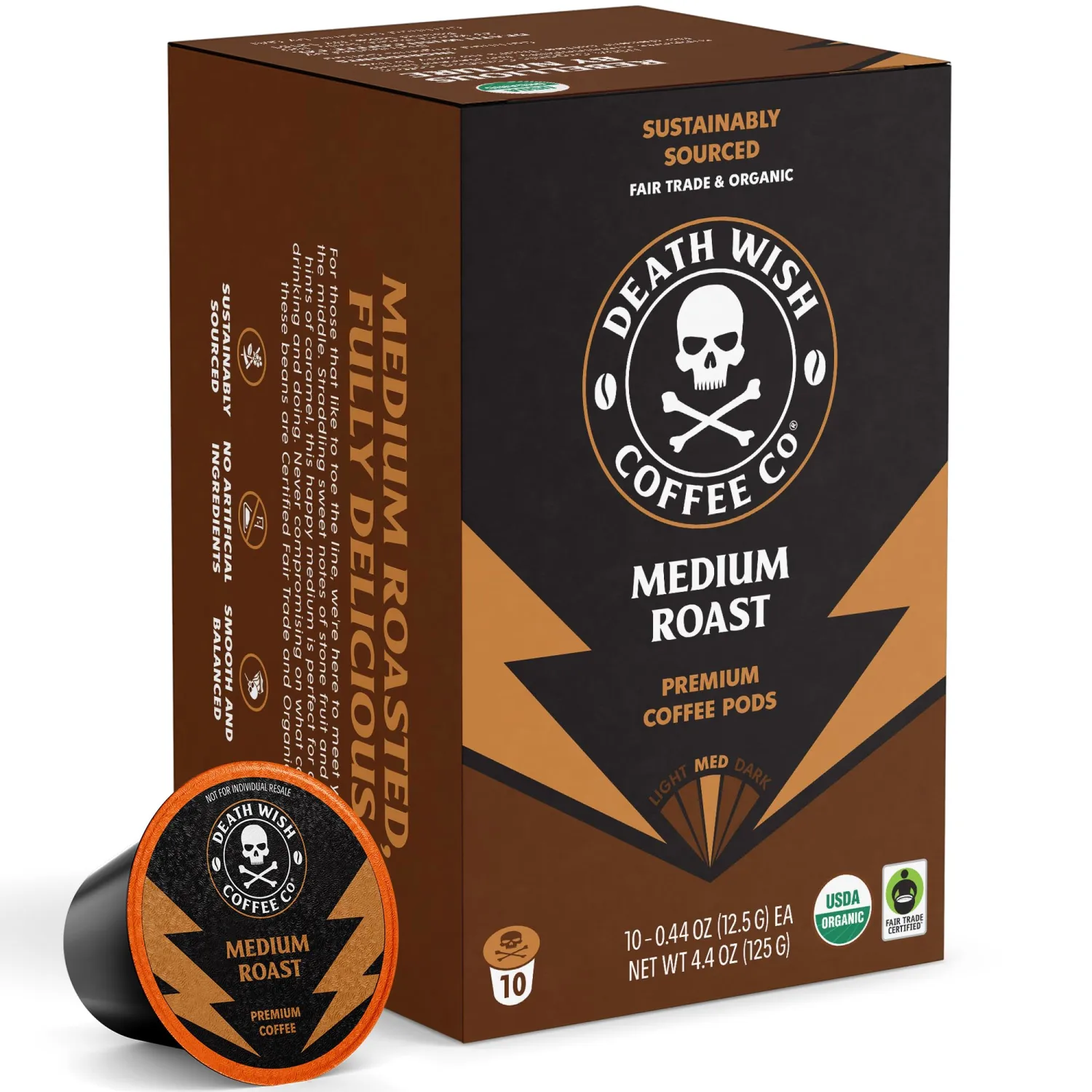 Death Wish Coffee - Single Serve Pods - Medium Roast - Made with USDA Certified Organic - 10 Count (Pack of 1)