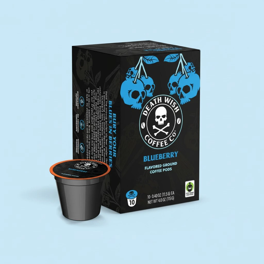 Death Wish Coffee, Single Serve Coffee Pods - Fair Trade - Blueberry Vanilla Flavored