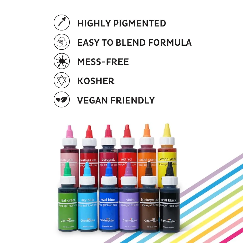 Chefmaster Gold Liqua-Gel® Food Coloring | Vibrant Color | Professional-Grade Dye for Icing, Frosting, Fondant | Baking & Decorating | Fade-Resistant | Easy-to-Use | Made in USA | 2.3 oz