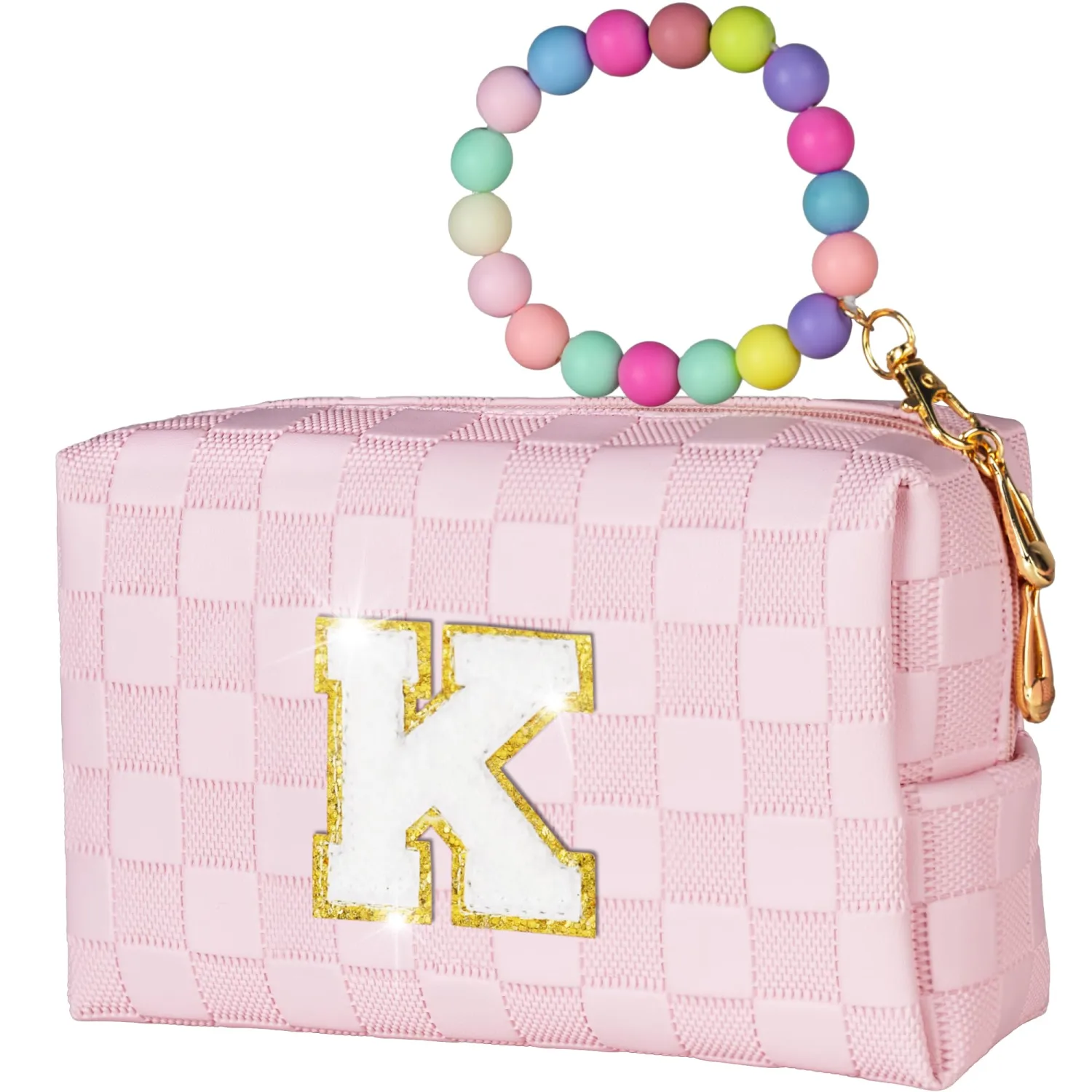 Initial Kids Girls Makeup Bag For 4 5 6 7 8 9 10 11 12 13 Year Old Girls, Personalized Monogram Cosmetic Bag, Makeup Pouch Toiletry Bag, Preppy Stuff for Girls, Friends, Daughter, Niece (Letter K)