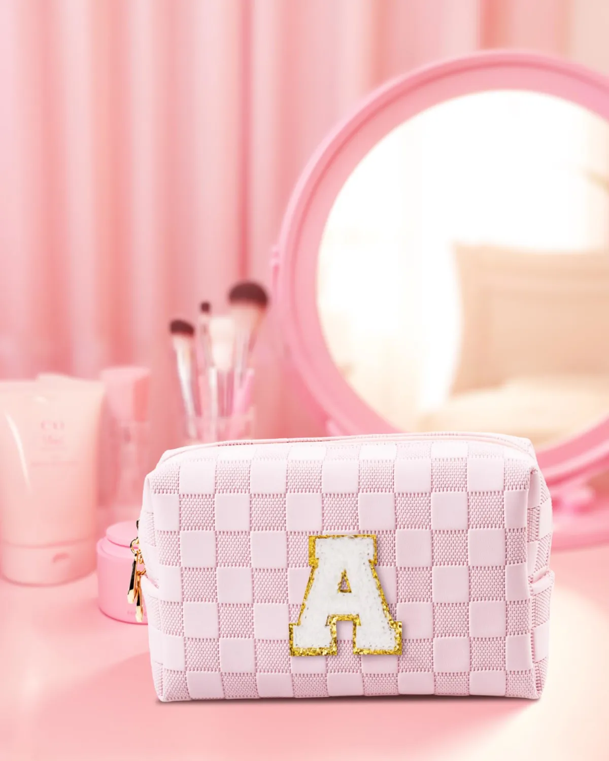 Initial Kids Girls Makeup Bag For 4 5 6 7 8 9 10 11 12 13 Year Old Girls, Personalized Monogram Cosmetic Bag, Makeup Pouch Toiletry Bag, Preppy Stuff for Girls, Friends, Daughter, Niece (Letter K)