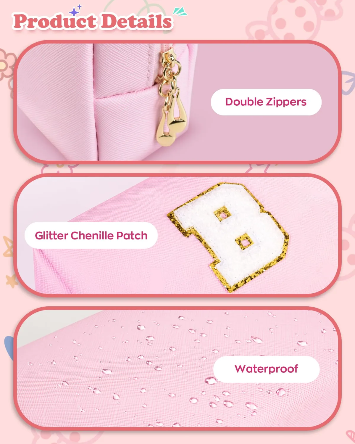 Birthday Gifts for Kids Girls Women, Cute Makeup Pouch, Initial Birthday Gifts Bag for Daughter Friends Sister, Preppy Things For Girls, Gift for Christams New Year (Letter H)