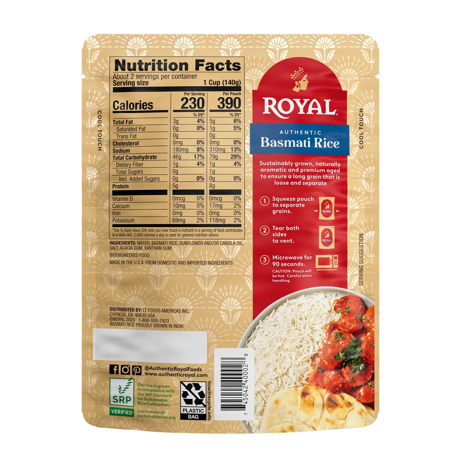 Royal White Basmati Rice - Ready to Heat Basmati Rice - (4 Pack) 8.5 oz Microwaveable Pouch