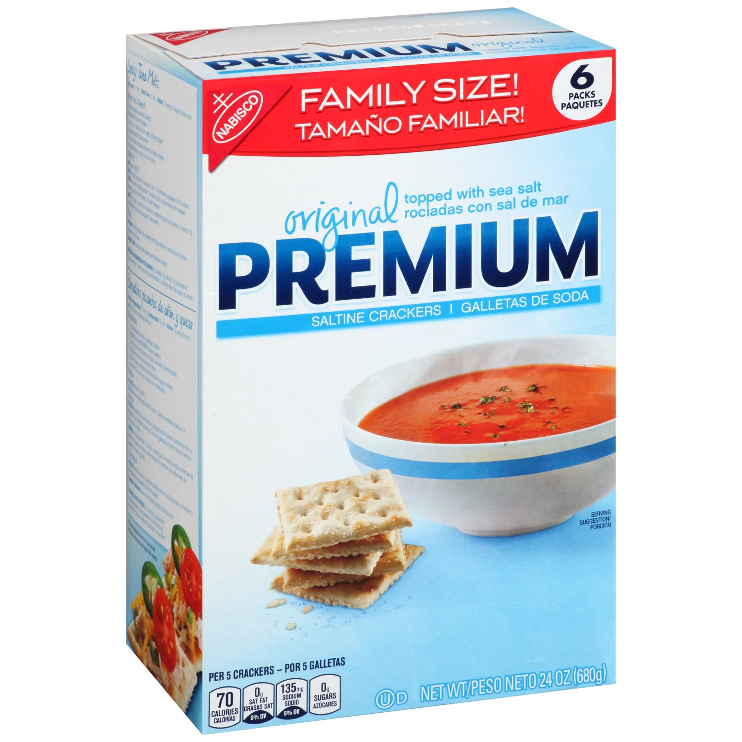 Family size 6 packs original topped with sea salt premium saltine crackers NET 1LB 8oz