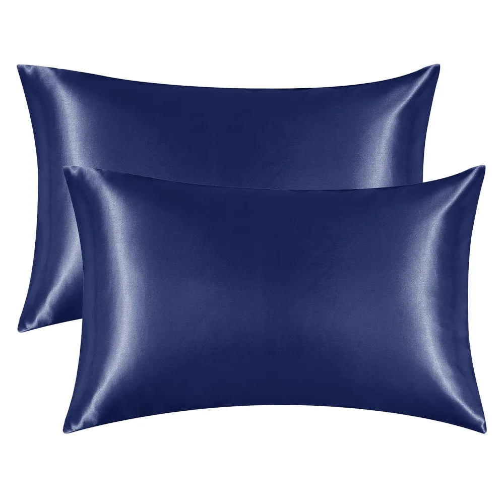 EHEYCIGA Satin Pillowcase Standard Set of 2, Silk Pillowcases for Hair and Skin, Navy Blue Pillow Cases 2 Pack, Soft Pillow Cover with Envelope Closure, 20X26 Inches