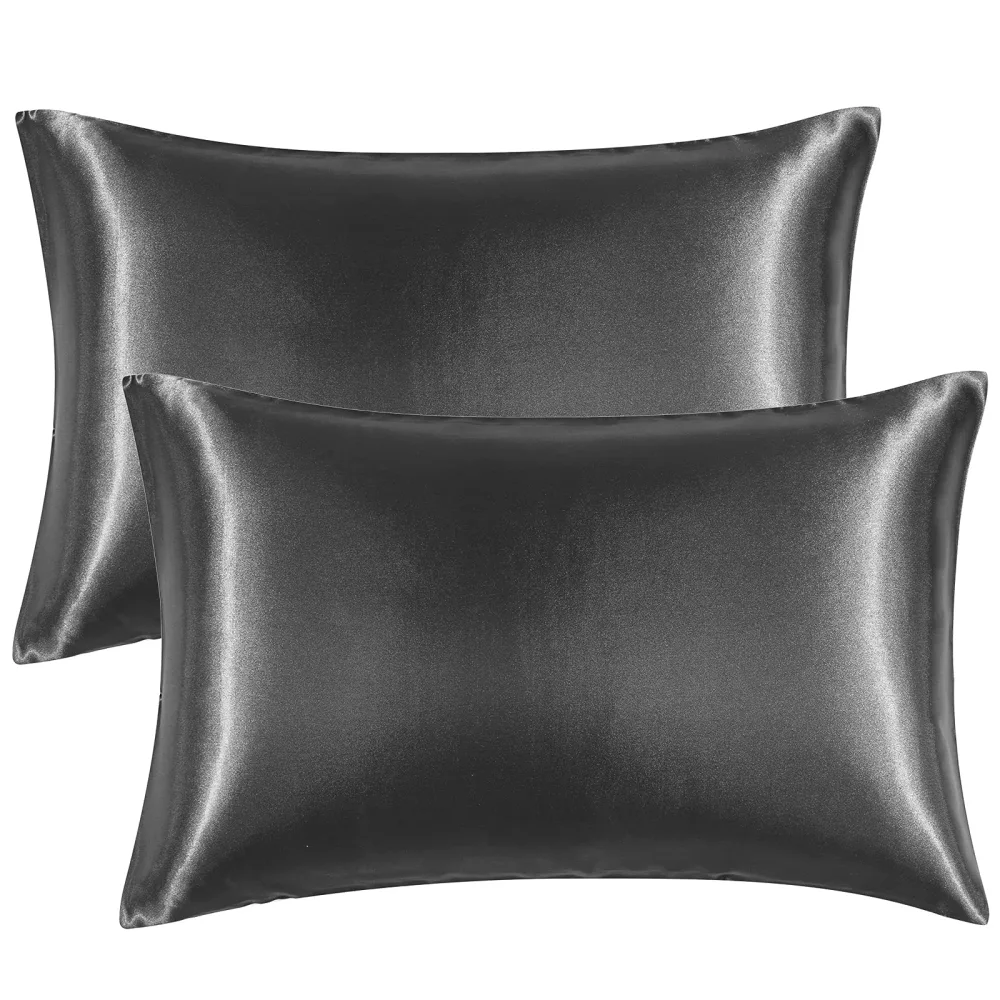 EHEYCIGA Satin Pillow Cases Standard Size Set of 2, Soft Pillowcases for Hair and Skin Similar to Silk, Charcoal Grey Pillowcases 2 Pack with Envelope Closure, 20X26 Inches