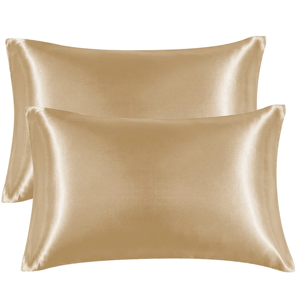 EHEYCIGA Satin Pillowcase Queen Set of 2, Silk Pillowcases for Hair and Skin, Champagne Gold Pillow Cases 2 Pack, Soft Pillow Cover with Envelope Closure, 20X30 Inches