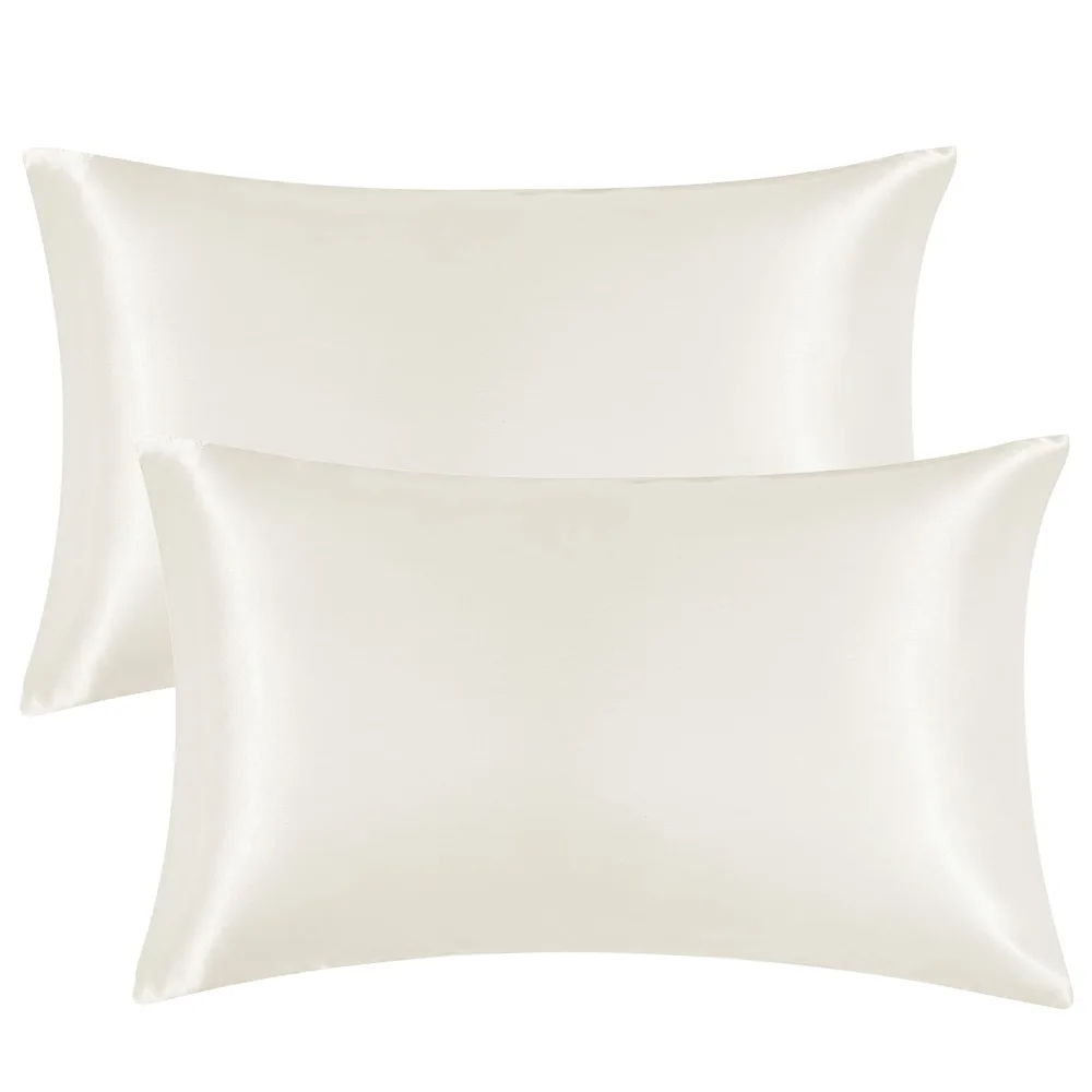 EHEYCIGA Satin Pillowcase Queen Set of 2, Silk Pillowcases for Hair and Skin, Cream Pillow Cases 2 Pack, Soft Pillow Cover with Envelope Closure, 20X30 Inches