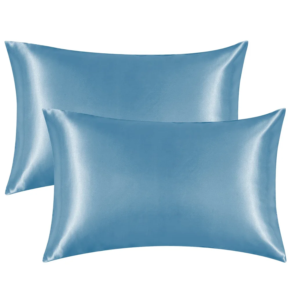 EHEYCIGA Satin Pillowcase King Set of 2, Silk Pillowcases for Hair and Skin, Grayish Blue Pillow Cases 2 Pack, Soft Pillow Cover with Envelope Closure, 20X40 Inches