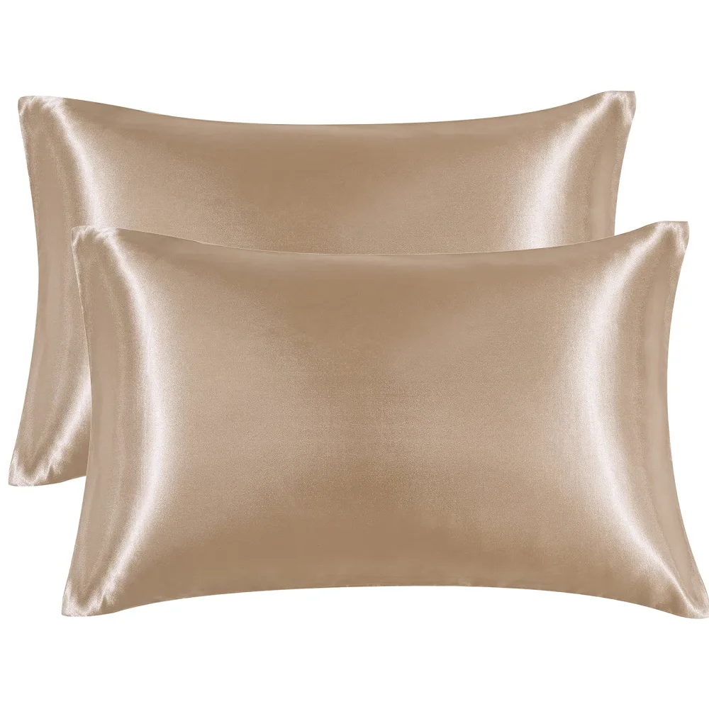 EHEYCIGA Satin Pillowcase Standard Set of 2, Silk Pillowcases for Hair and Skin, Taupe Pillow Cases 2 Pack, Soft Pillow Cover with Envelope Closure, 20X26 Inches