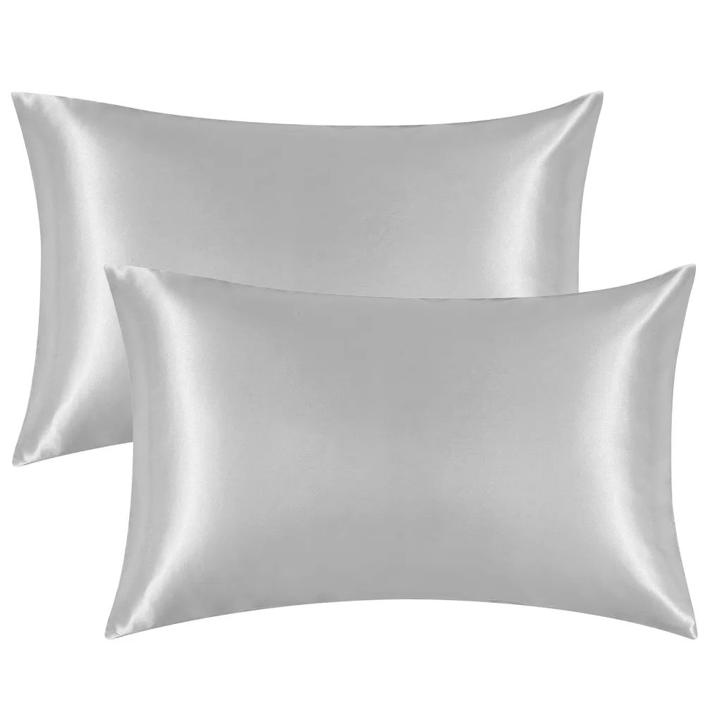 EHEYCIGA Satin Pillowcase Queen Set of 2, Silk Pillowcases for Hair and Skin, Silver Grey Pillow Cases 2 Pack, Soft Pillow Cover with Envelope Closure, 20X30 Inches