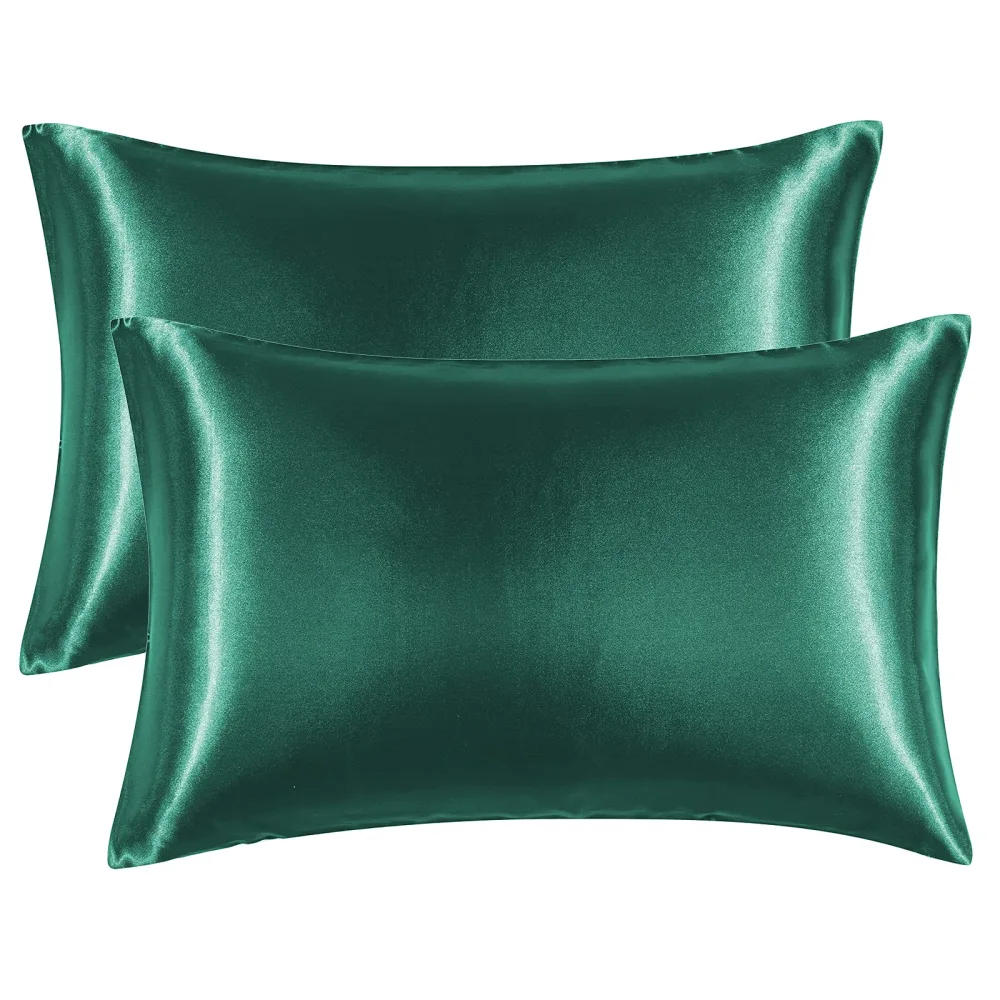 EHEYCIGA Satin Pillowcase Standard Set of 2, Silk Pillowcases for Hair and Skin, Dark Green Pillow Cases 2 Pack, Soft Pillow Cover with Envelope Closure, 20X26 Inches