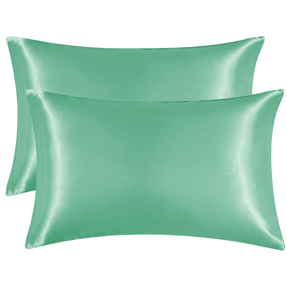 EHEYCIGA Satin King Pillow Cases Set of 2, Soft Pillowcases for Hair and Skin Similar to Silk, Forest Green Pillow Case 2 Pack with Envelope Closure, 20X40 Inches