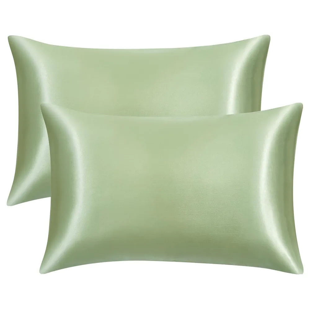 EHEYCIGA Satin Pillowcase King Set of 2, Silk Pillowcases for Hair and Skin, Sage Green Pillow Cases 2 Pack, Soft Pillow Cover with Envelope Closure, 20X40 Inches