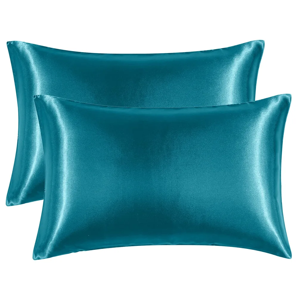 EHEYCIGA Satin Pillowcase King Set of 2, Silk Pillowcases for Hair and Skin, Teal Blue Pillow Cases 2 Pack, Soft Pillow Cover with Envelope Closure, 20X40 Inches