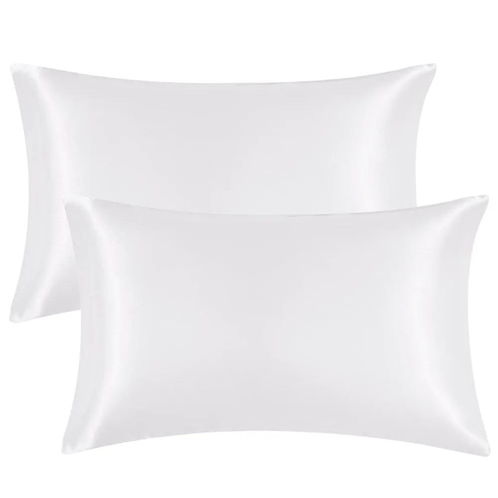 EHEYCIGA Satin Pillowcase Queen Set of 2, Silk Pillowcases for Hair and Skin, White Pillow Cases 2 Pack, Soft Pillow Cover with Envelope Closure, 20X30 Inches