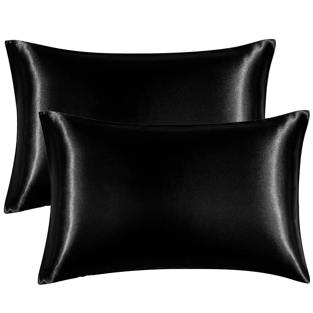 EHEYCIGA Satin Pillowcase King Set of 2, Silk Pillowcases for Hair and Skin, Black Pillow Cases 2 Pack, Soft Pillow Cover with Envelope Closure, 20X40 Inches