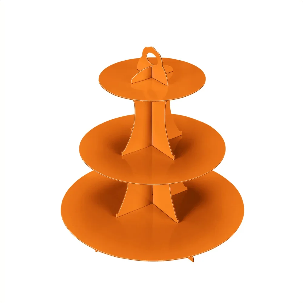 3-Tier Cupcake Stand, Cake Stand Holder, Tiered DIY Cupcake Stand Tower for Dessert Table Displays, Birthday Theme Party Favors Decoration, Floral Tea Party, 12" W x 12.8" H, Orange