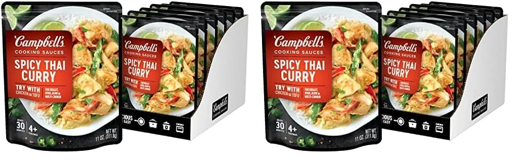 Campbell's Cooking Sauces, Spicy Thai Curry, 11 Oz Pouch (Case of 6) (Pack of 2)