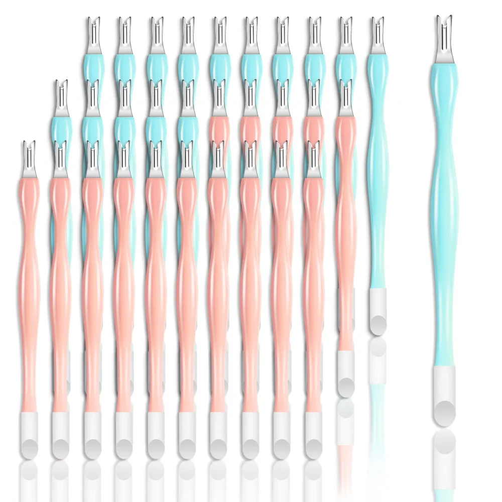 Allstarry 30 Pieces Nail Cuticle Trimmer Remover Plastic Handle Cuticle Pusher Dead Skin Cuticle Knife Nail Cleaner Removal Fork Nail art Tools for Girls Women and Men - Light Blue and Soft Peach