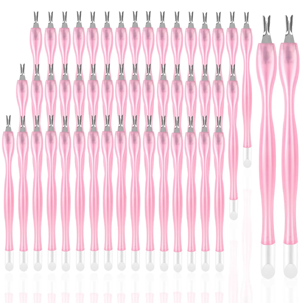 50Pcs Nail Cuticle Trimmer Rubber Nail Cleaner, Plastic Handle Cuticle Knife, Double End Nail Dead Skin Fork Cuticle Pusher Bulk Nail Art Cuticle Remover Tools(Pink)