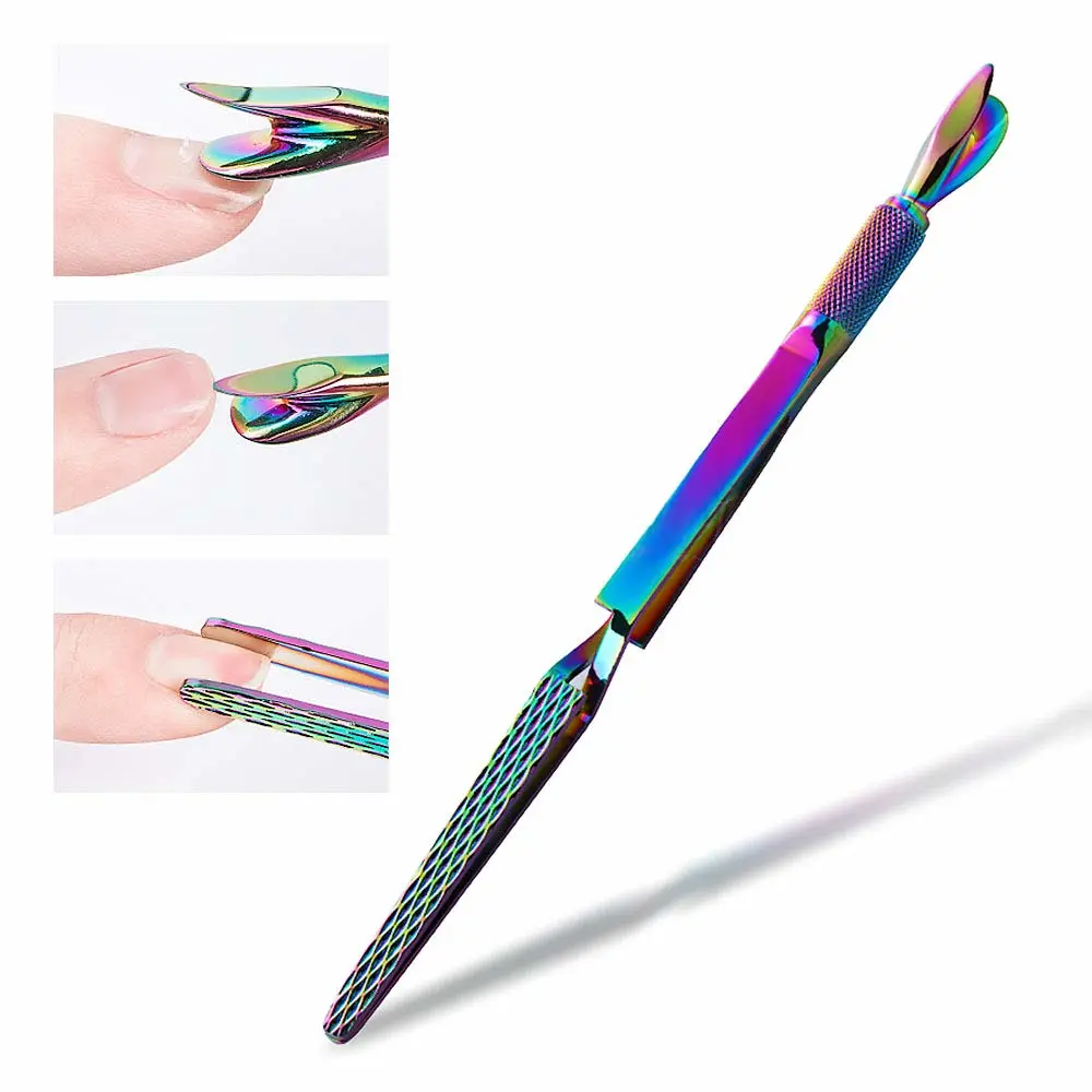 SILPECWEE 1Pc Colorful Stainless Steel Nail Art Pincher Cuticle Pusher Cuticle Nippers False Nail Shaping Tweezers Multi-Function Nail Care Manicure Sticks Nail Art Tools