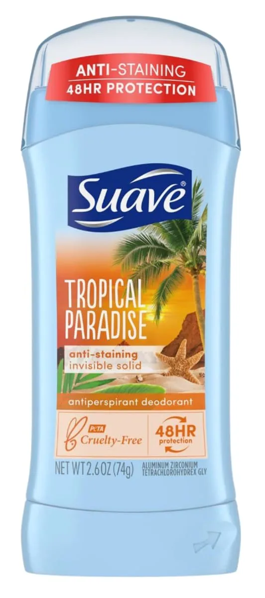 Suave Deodorant 2.6 Ounce 24Hr Tropic Paradise Invis. Solid (76ml) (2 Pack)