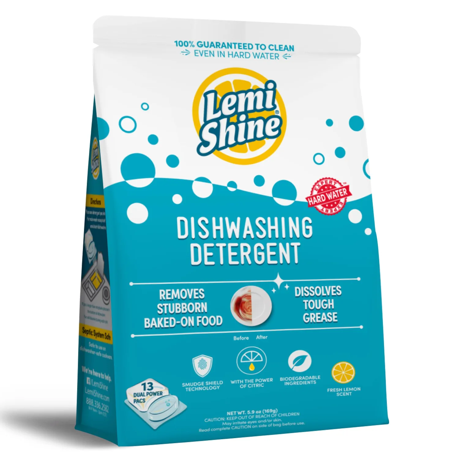 Lemi Shine Natural Dishwasher Pods | All-In-One Powder & Gel Dishwasher Detergent Pods with Powerful Citric Acid | Eco Friendly Dish Wash Cleaning Supplies (13 Count)
