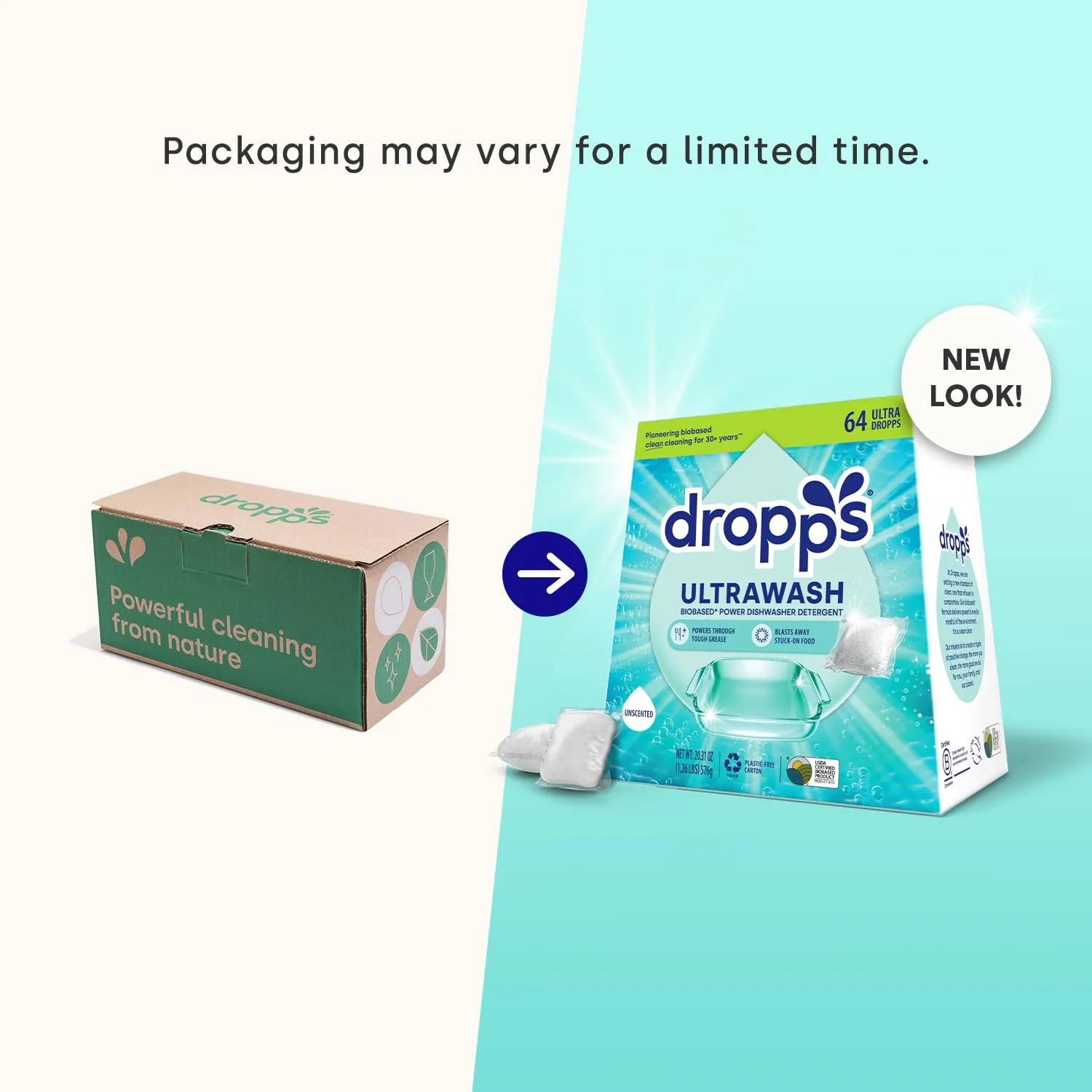 Dropps UltraWash Dishwasher Pods, Unscented (120 Dish Tabs) - Biobased Power Deep Clean Dishwasher Detergent Tablets for Sparkling Shiny Dishes - No Rinse Aid or Pre-Wash Needed - Dishwashing Pods