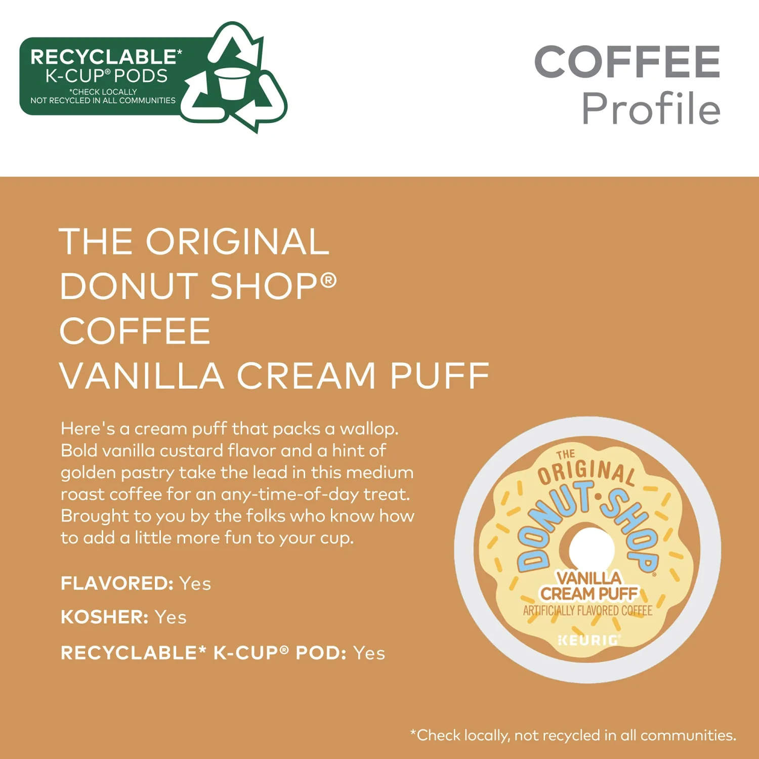 The Original Donut Shop Vanilla Cream Puff Coffee, Keurig Single Serve K-Cup Pods, Medium Roast Coffee, 60 Count, (6 Packs of 10)