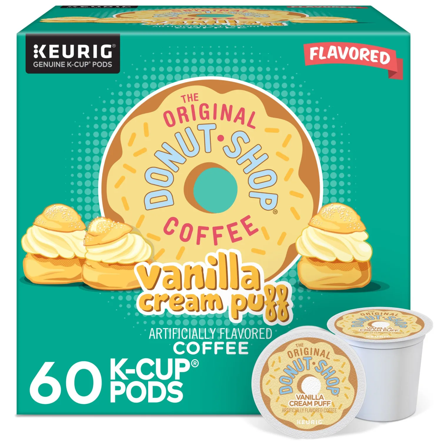 The Original Donut Shop Vanilla Cream Puff Coffee, Keurig Single Serve K-Cup Pods, Medium Roast Coffee, 60 Count, (6 Packs of 10)