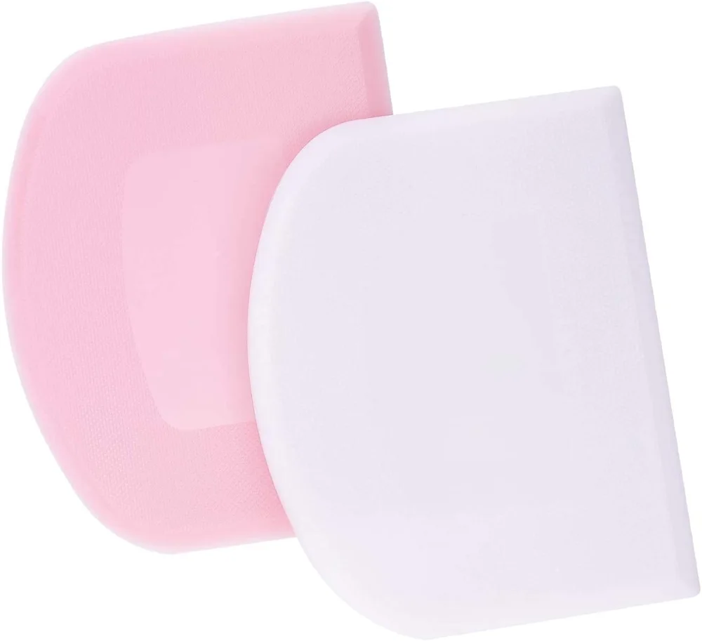 LUTER 2Pcs 4.72x3.74 Inch/12x9.5cm Dough Scraper Plastic Pastry Cutter Bowl Scrapers Dough Bread Cutters Multipurpose Kitchen Tool for Cake Decorating Baking (Pink, White)