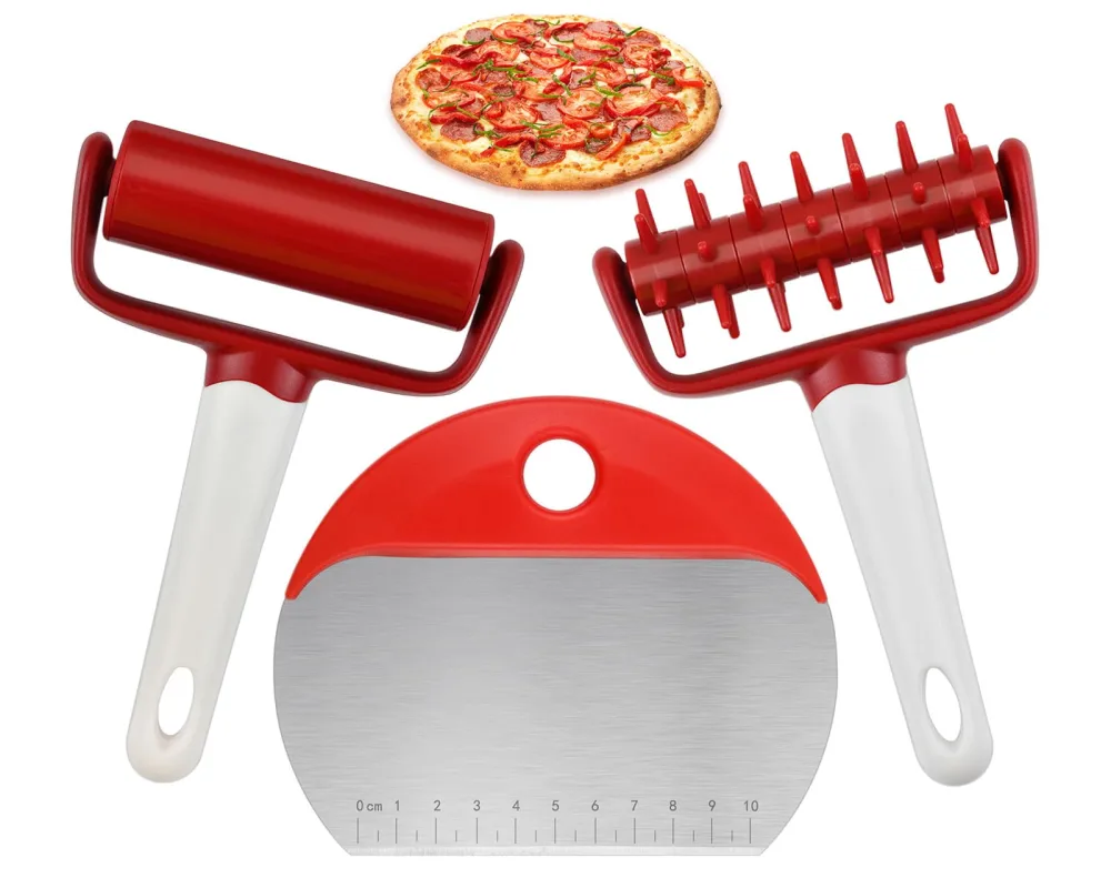 Pizza Making Accessories - Tool Set of 3 (Including Pastry Roller, Dough Docker and Cutter) for Pie, Tart, Pastry, Cookie