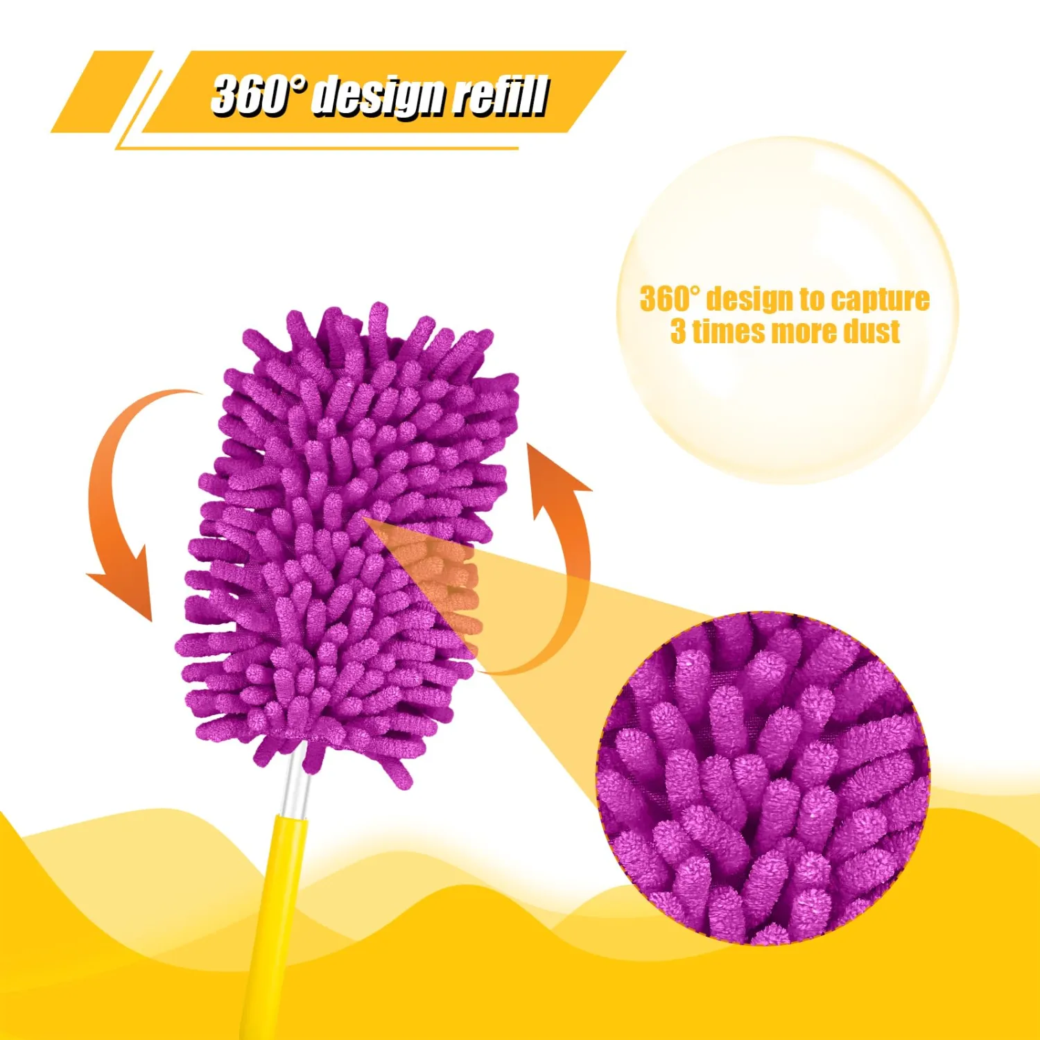 4pcs Duster Refills, Microfiber Ceiling Fan Duster Reusable 360 Duster Refills Heavy Duty Hand Dusters for Cleaning Compatible with Swiffer (Purple)