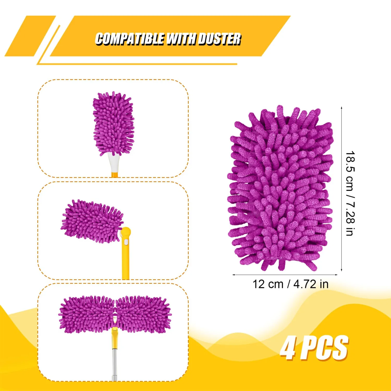 4pcs Duster Refills, Microfiber Ceiling Fan Duster Reusable 360 Duster Refills Heavy Duty Hand Dusters for Cleaning Compatible with Swiffer (Purple)