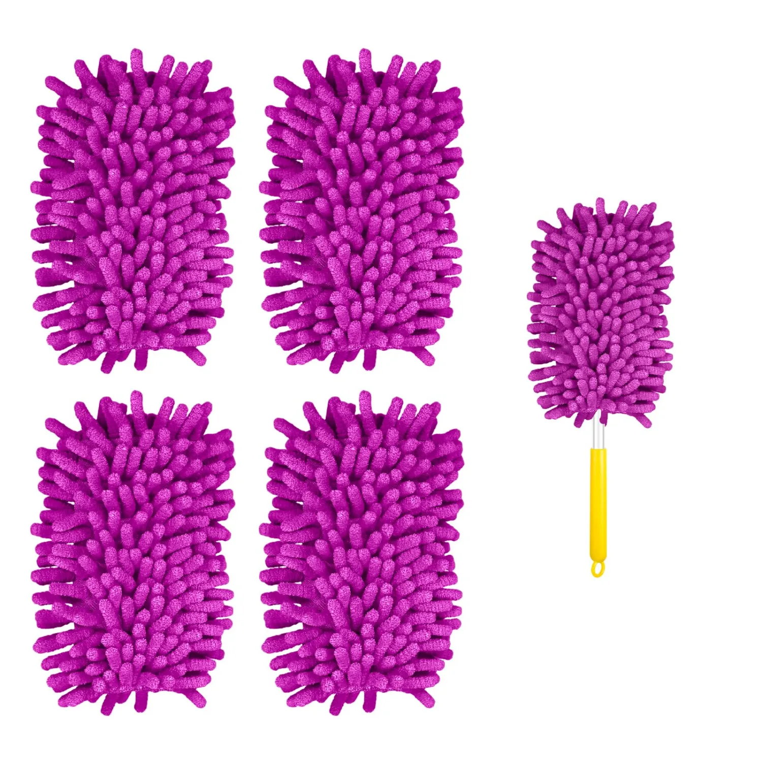 4pcs Duster Refills, Microfiber Ceiling Fan Duster Reusable 360 Duster Refills Heavy Duty Hand Dusters for Cleaning Compatible with Swiffer (Purple)