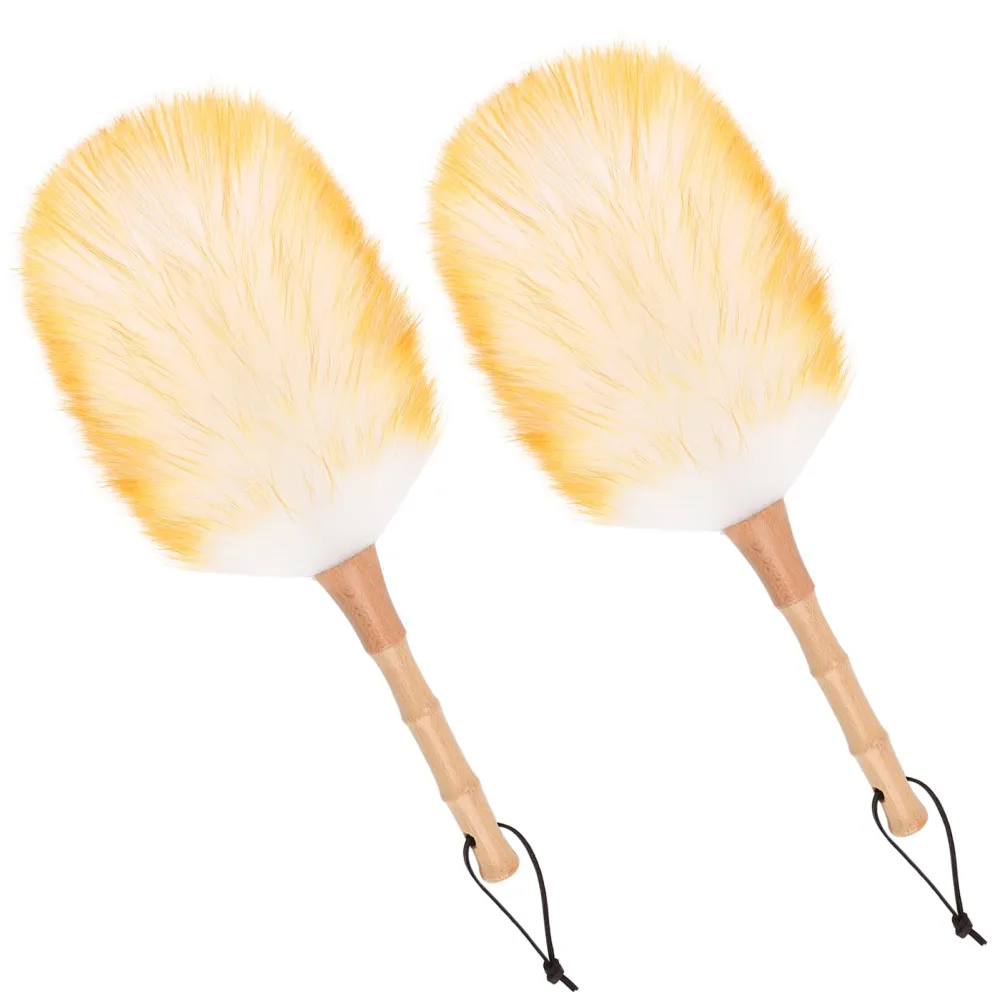 Lambswool Duster for Cleaning with Solid Wooden Handle Leather Hang Strap 14.9 inch Natural Feather Duster for Cleaning Ceiling Fans Window Blinds Computer Furniture(2 Pack)