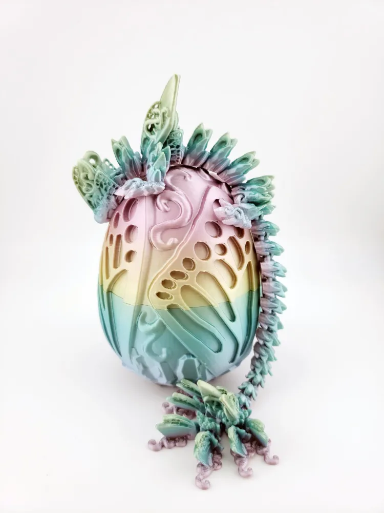 3D Printed Articulated Silk Classic Rainbow Butterfly Dragon, Home/Office/Desktop Decor, Flexible Sensory Toy, Unique Gift, Insect Lover Gift. (9.5 Inch Dragon with Butterfly Egg)