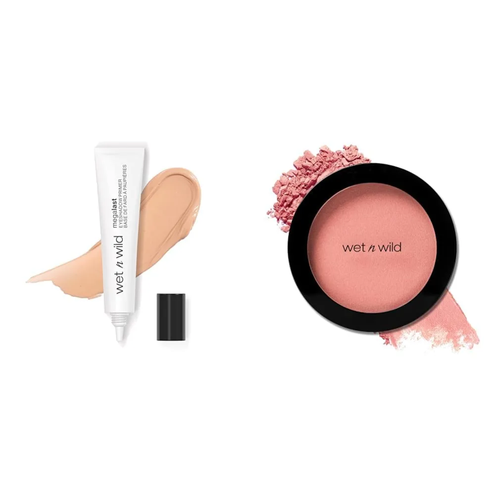 wet n wild Megalast Eyeshadow Primer and Color Icon Blush Cruelty-Free Makeup Bundle with Vitamin E Enriched Primer and Jojoba Oil Infused Blush