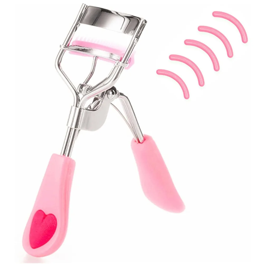 Stainless Steel Eyelash Curler with Built-in Comb Pinch Pain-Free Suitable for Any Eye Shapes and Sizes, with 5 Silicone Refill Pads (Light Pink)