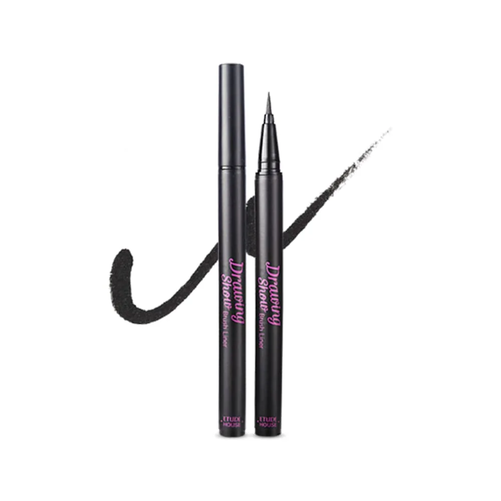 ETUDE Drawing Show Brush Eyeliner #BK801 Black (21AD) | Clear-Cut Soft Brush Eyeliner for a Long-Lasting Eyes Makeup | K-beauty