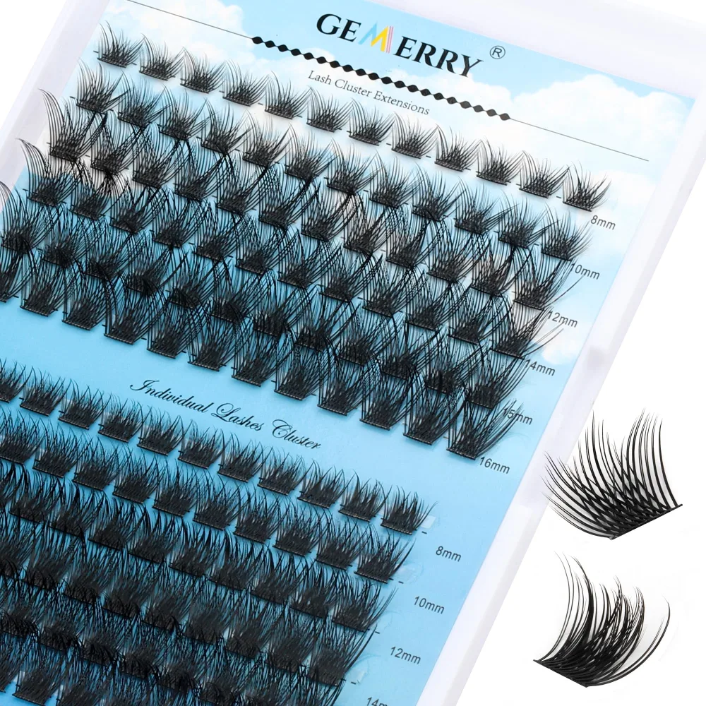 Cluster Lashes GEMERRY Lash Clusters 144 PCS Individual Lashes Two Styles Eyelash Clusters Wide Stem Soft Comfortable Lash Extension Clusters DIY at Home(Cloud/Rain-0.07-D-8-16MIX)