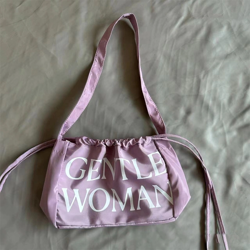 Women Shoulder Bag Letter Print Drawstring Dumpling Bag Girl Hangbag