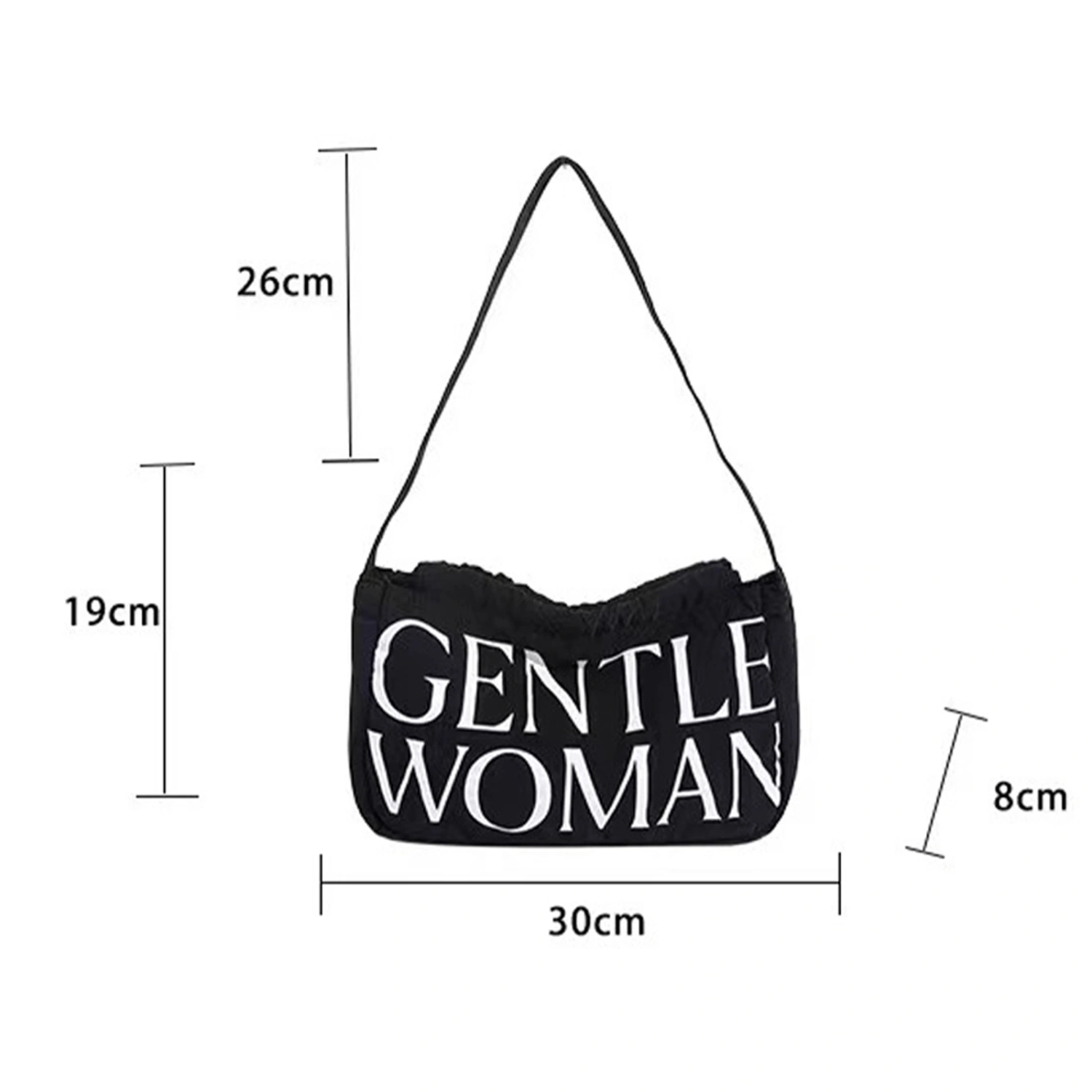 Women Shoulder Bag Letter Print Drawstring Dumpling Bag Girl Hangbag