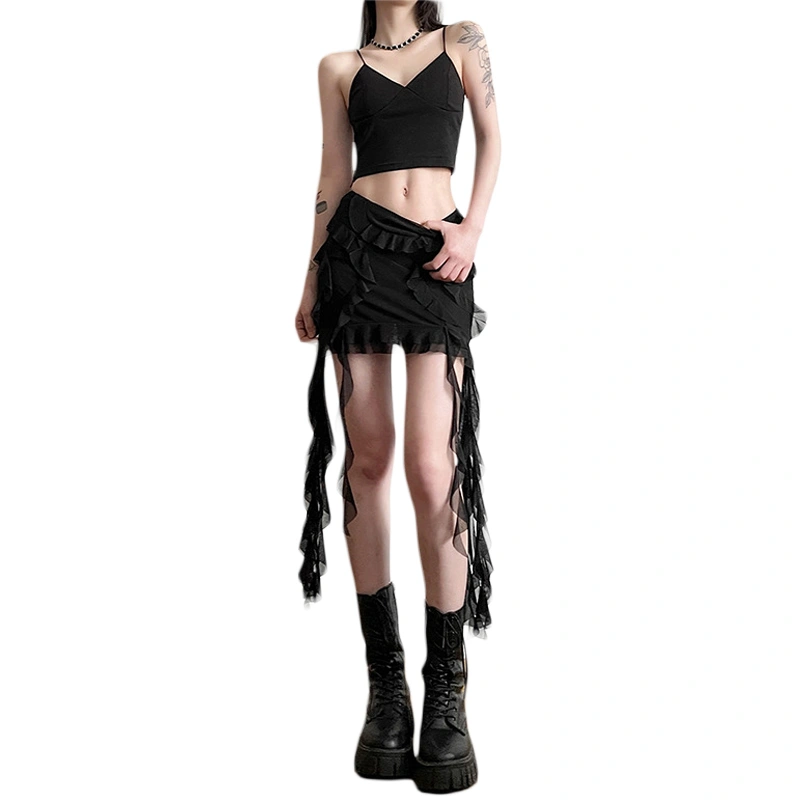 Women's Summer Mini Skirt High Waist Irregular Ruffle Trendy Skirt
