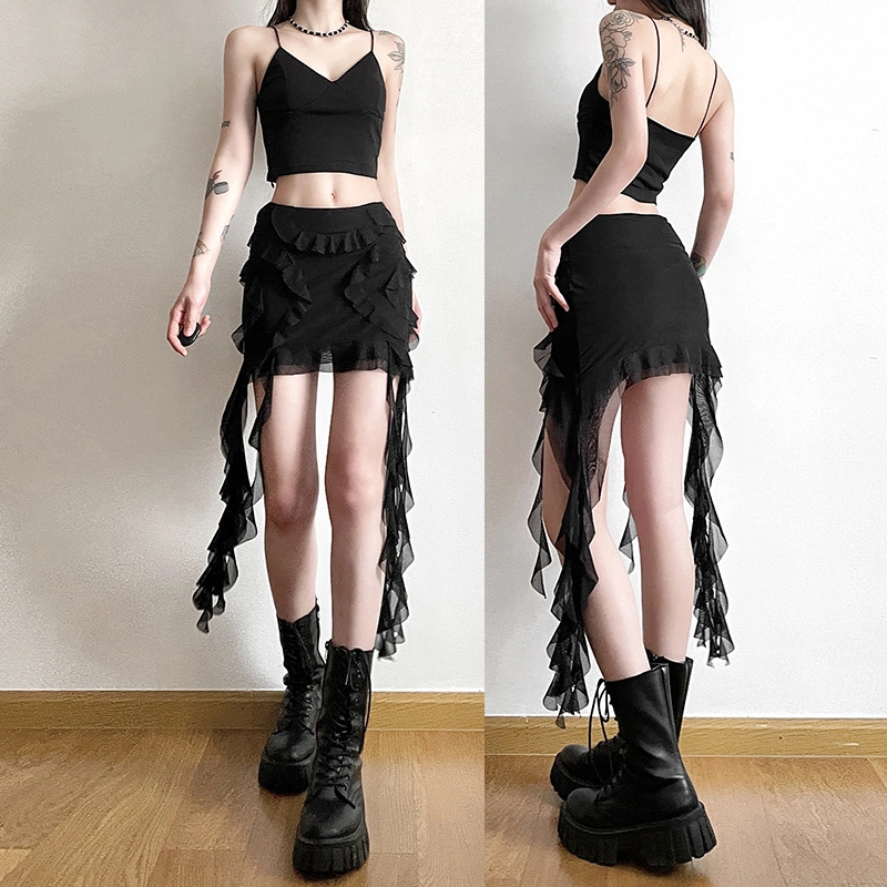 Women's Summer Mini Skirt High Waist Irregular Ruffle Trendy Skirt